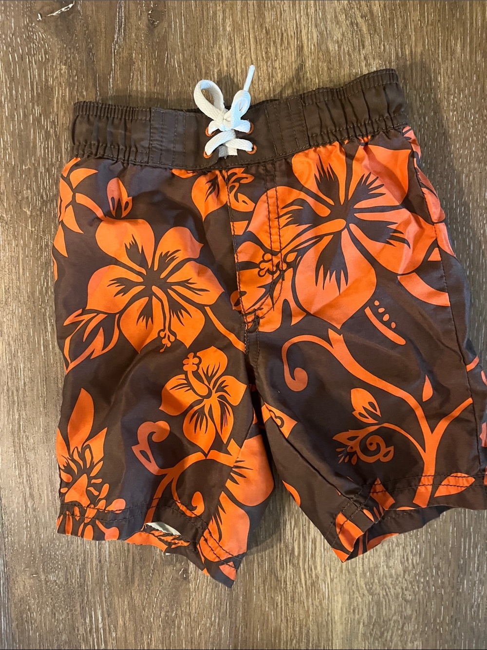 Old Navy Brown Swim Trunks with Orange Floral Print